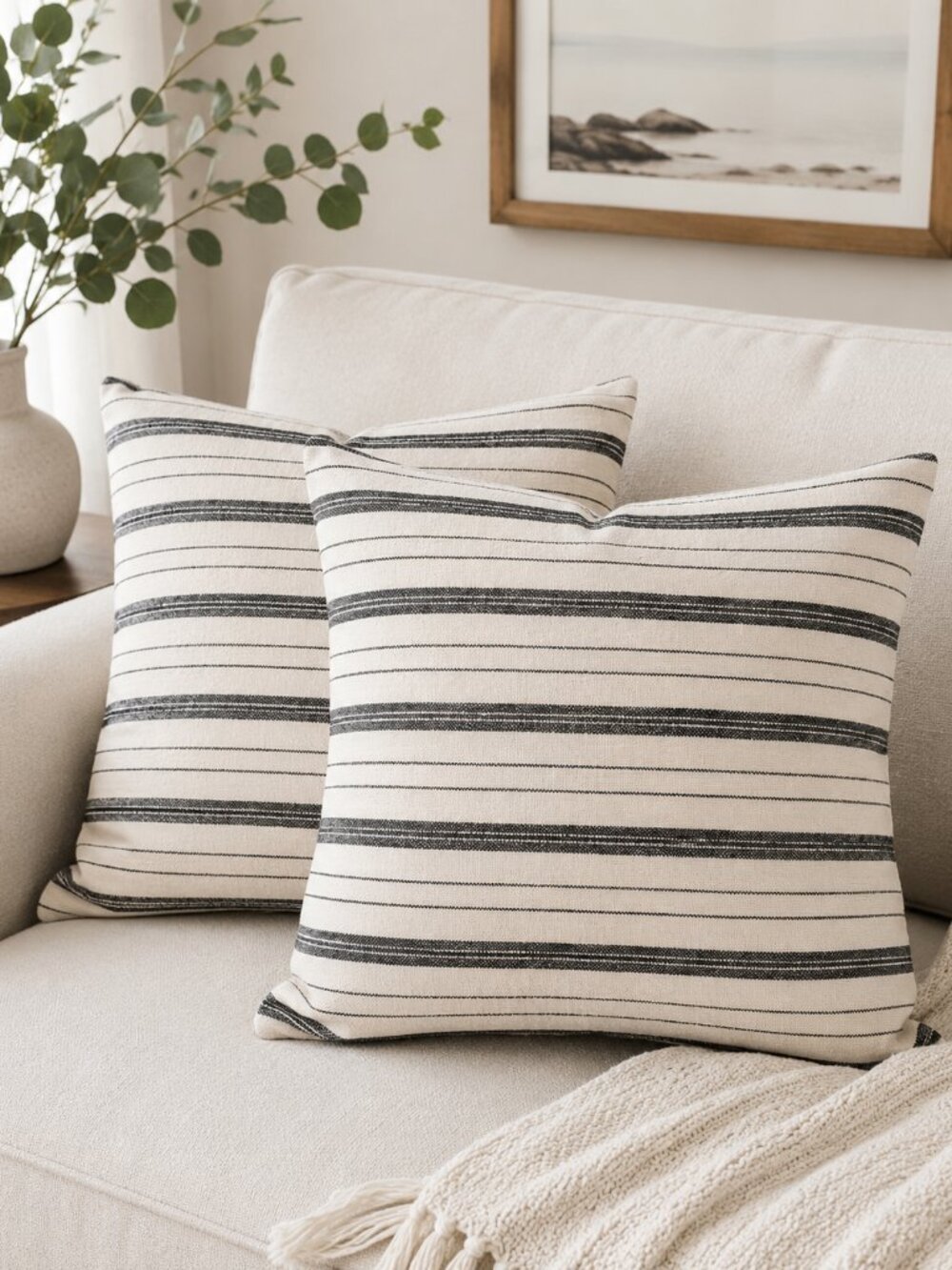 Vfuty Farmhouse Striped Throw Pillow Covers Set of 2 17x17 Neutral NWOT